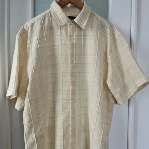 Men’s L Cigliano Collezione Italy Short Sleeve Button Down Yellow Plaid Shirt